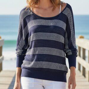 Striped Dolman About A Girl Navy White Knit Tunic Sweater Size L Large